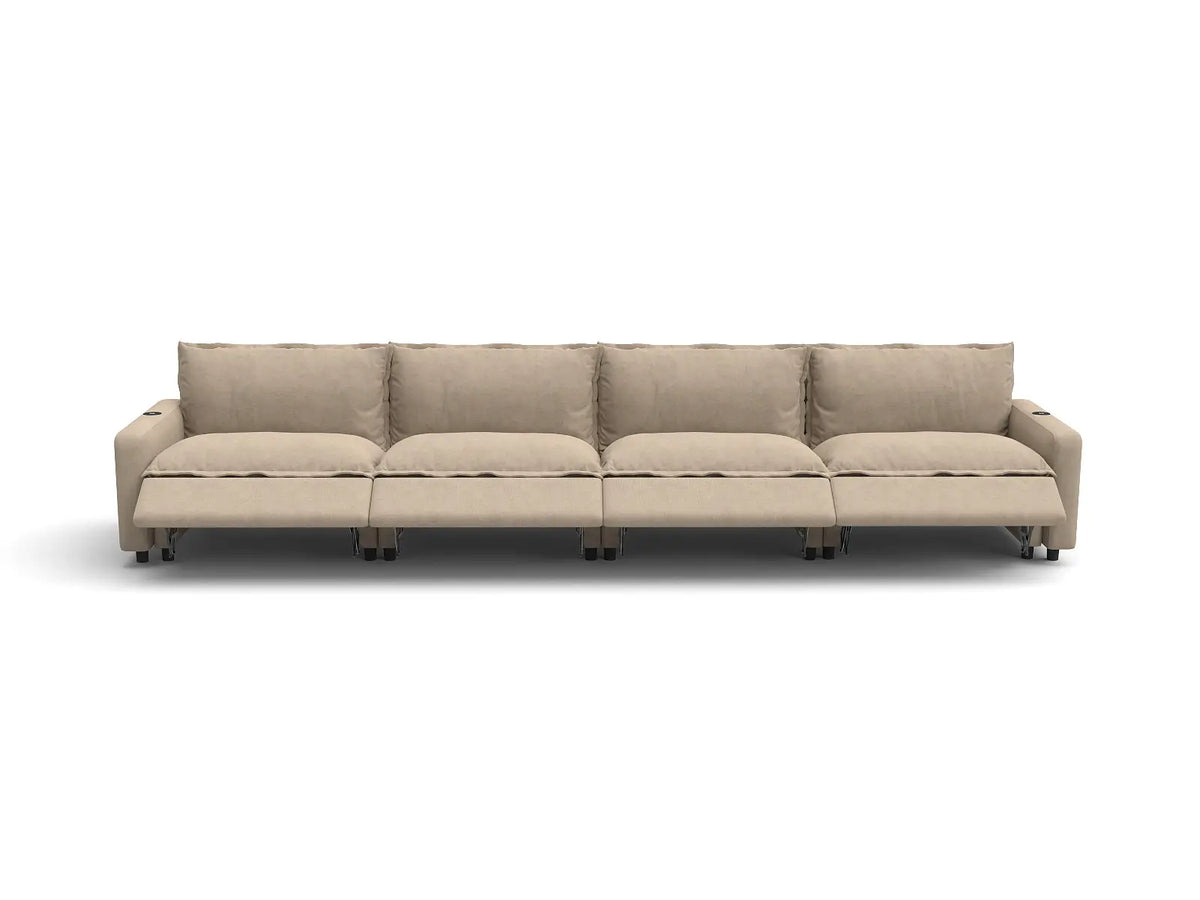 Modular Cero Reclining Sectionals | 4-Piece Khaki Linen Large Space Couch Sectionals 4-Seater