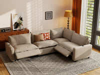 Modular Cero Reclining Sectionals | 4-Piece Khaki Linen Large Space L-Shaped Sectionals 4-Seater