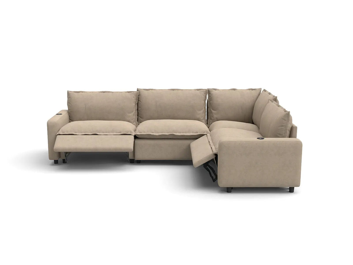Modular Cero Reclining Sectionals | 4-Piece Khaki Linen Large Space L-Shaped Sectionals 4-Seater