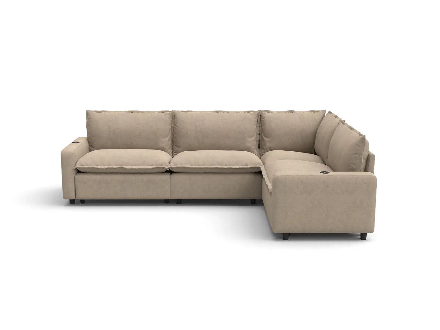 Modular Cero Sectional Recliner | 4-Piece Khaki Linen Large Space L-Shaped Sectionals 4-Seater