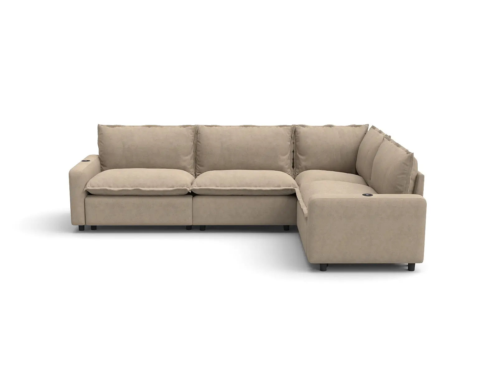 Modular Cero Sectional Recliner | 4-Piece Khaki Linen Large Space L-Shaped Sectionals 4-Seater