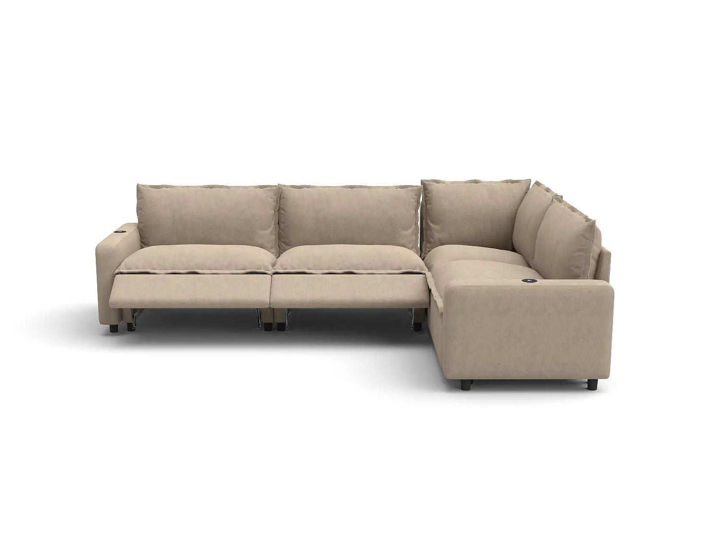 Modular Cero Reclining Sectionals | 4-Piece Khaki Linen Large Space L-Shaped Sectionals 4-Seater