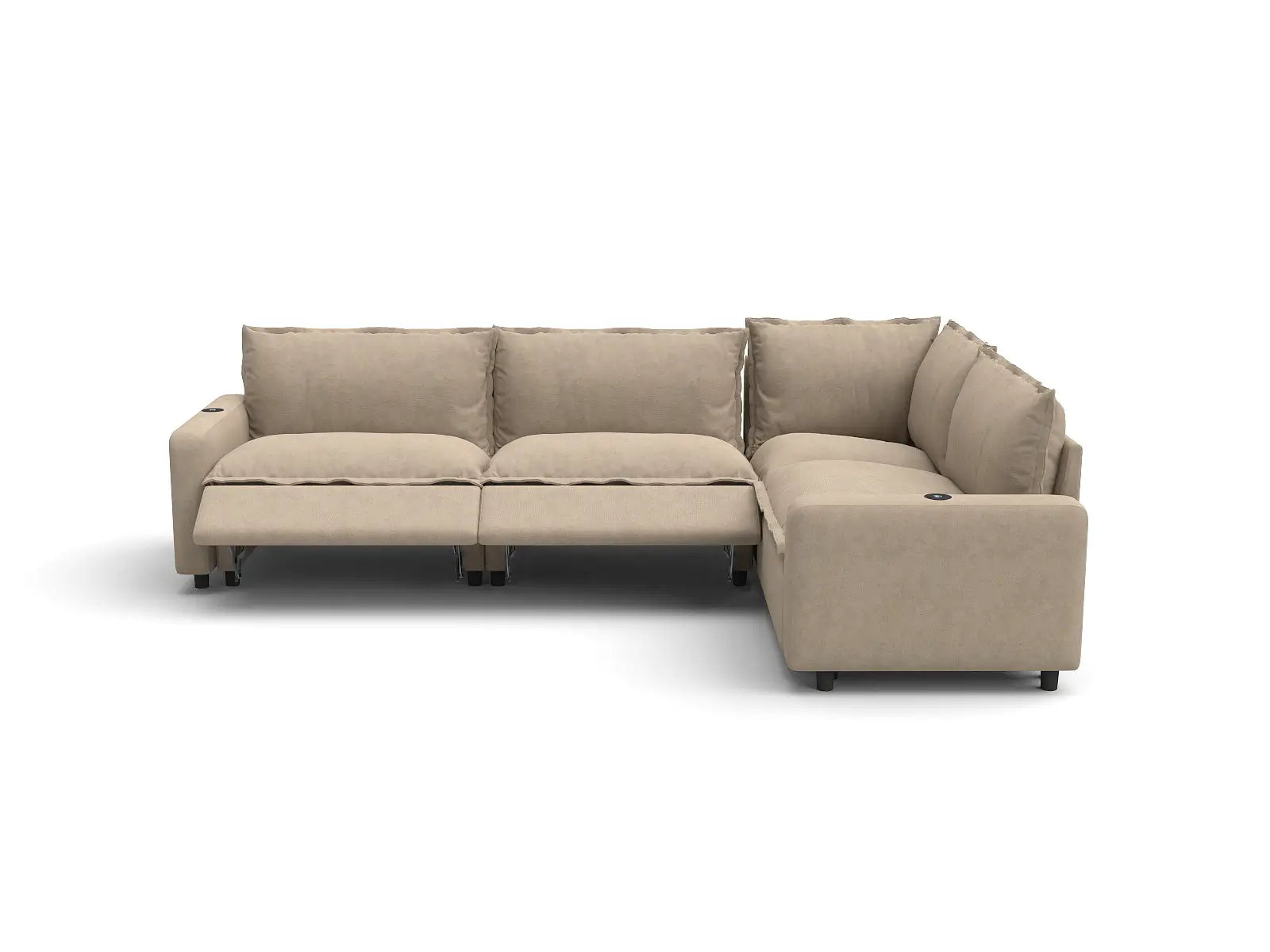 Modular Cero Sectional Reclining Sofa | 4-Piece Khaki Linen Large Space L-Shaped Sectionals 4-Seater