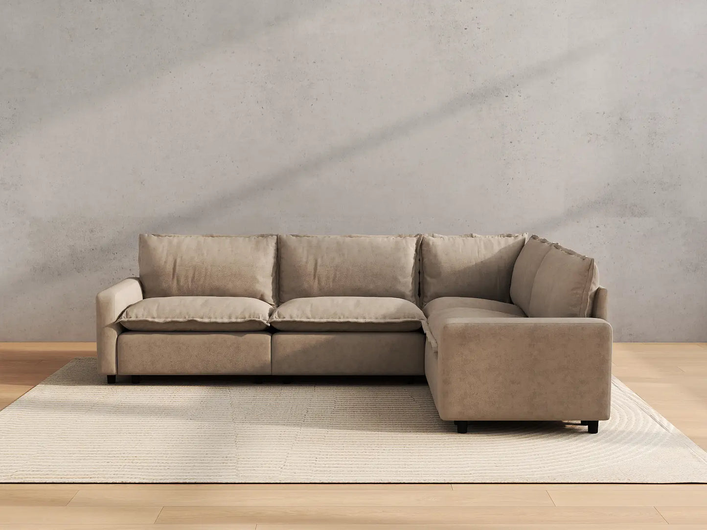 Modular Cero Modular Sectionals | 4-Piece Khaki Linen Large Space L-Shaped Sectionals 4-Seater