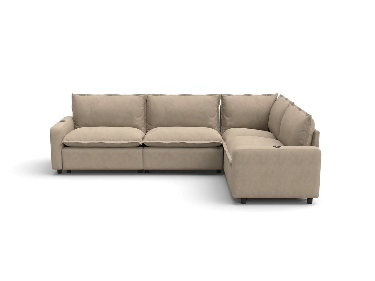 Modular Cero Reclining Sectionals | 4-Piece Khaki Linen Large Space L-Shaped Sectionals 4-Seater