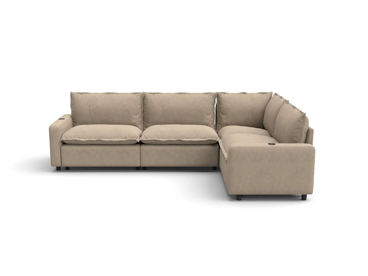 Modular Cero Reclining Sectionals | 4-Piece Khaki Linen Large Space L-Shaped Sectionals 4-Seater