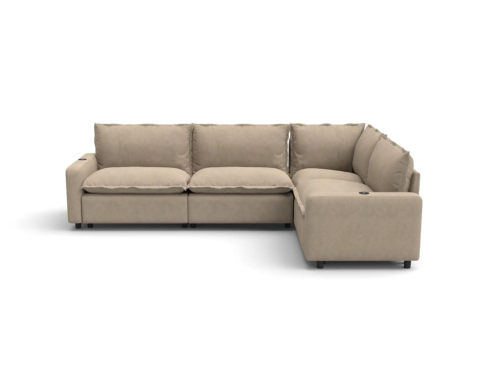 Modular Cero Sectional Reclining Sofa | 4-Piece Khaki Linen Large Space L-Shaped Sectionals 4-Seater