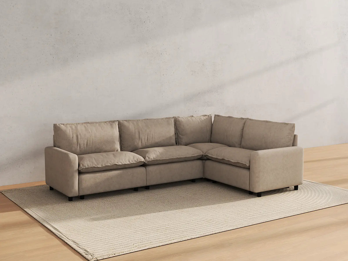 Modular Cero Modular Sectionals | 4-Piece Khaki Linen Large Space L-Shaped Sectionals 4-Seater