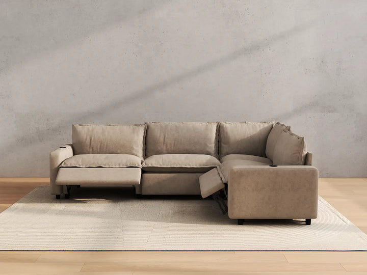 Modular Cero Sectional Recliner | 4-Piece Khaki Linen Large Space L-Shaped Sectionals 4-Seater