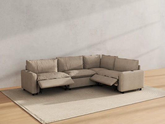 Modular Cero Reclining Sectionals | 4-Piece Khaki Linen Large Space L-Shaped Sectionals 4-Seater