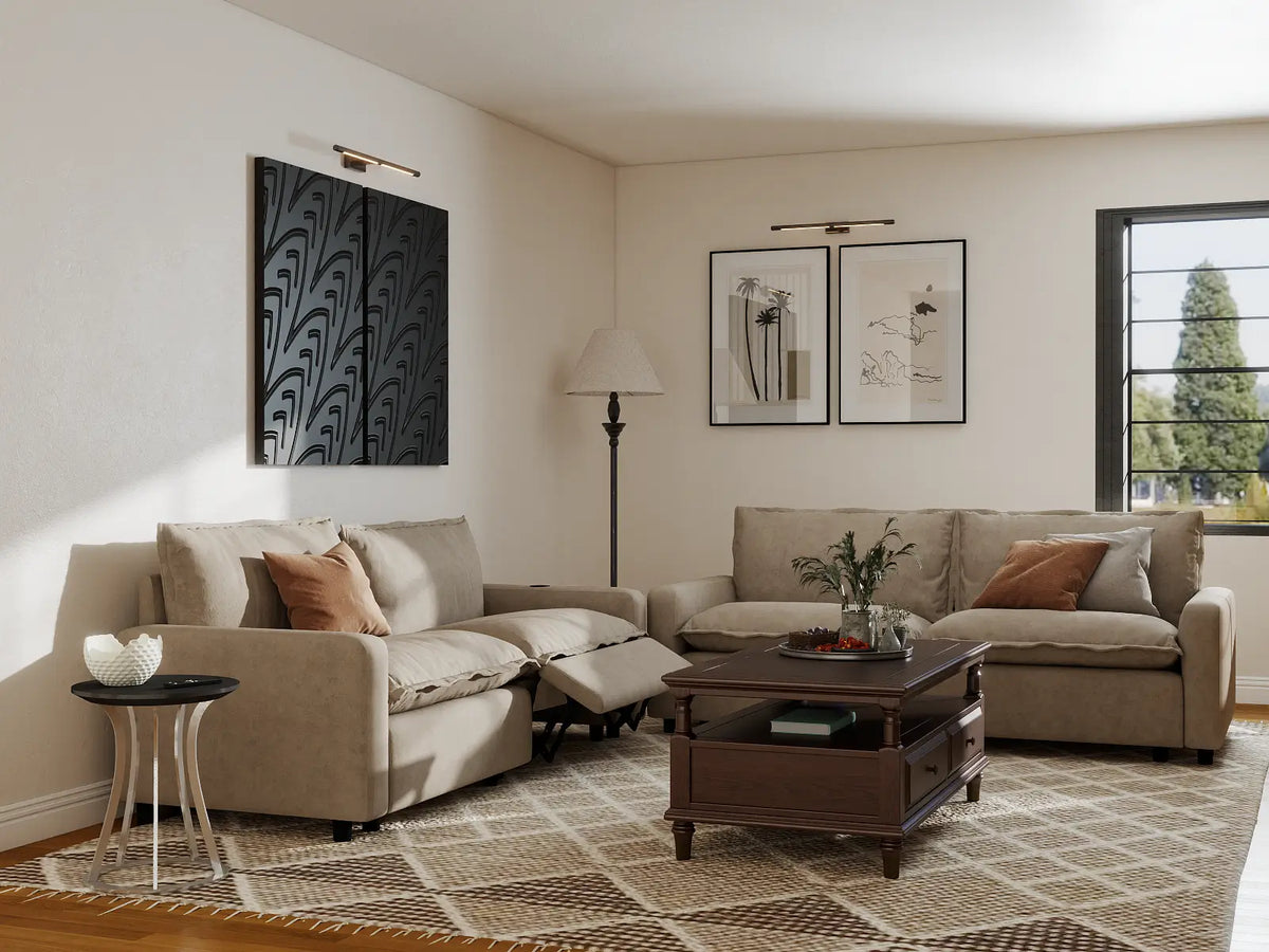 Modular Cero Reclining Sectionals | 4-Piece Khaki Linen Large Space V-Shaped Sectionals 4-Seater