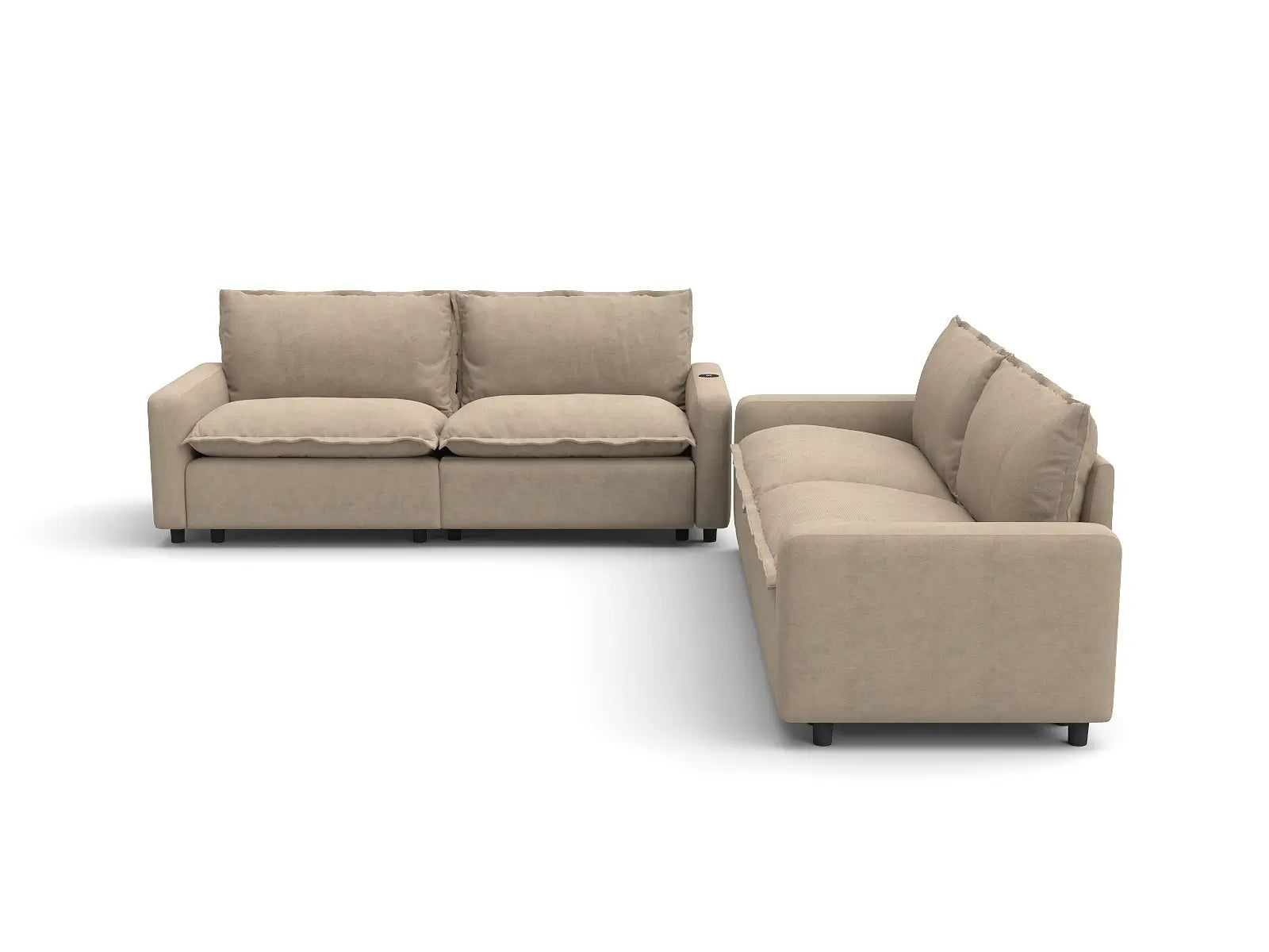 Modular Cero Sectional with Recliner | 4-Piece Khaki Linen Large Space V-Shaped Sectionals 4-Seater