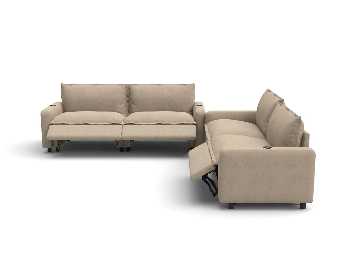 Modular Cero Reclining Sectionals | 4-Piece Khaki Linen Large Space V-Shaped Sectionals 4-Seater