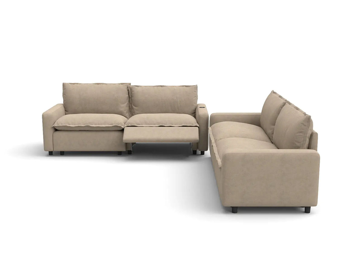 Modular Cero Reclining Sectionals | 4-Piece Khaki Linen Large Space V-Shaped Sectionals 4-Seater