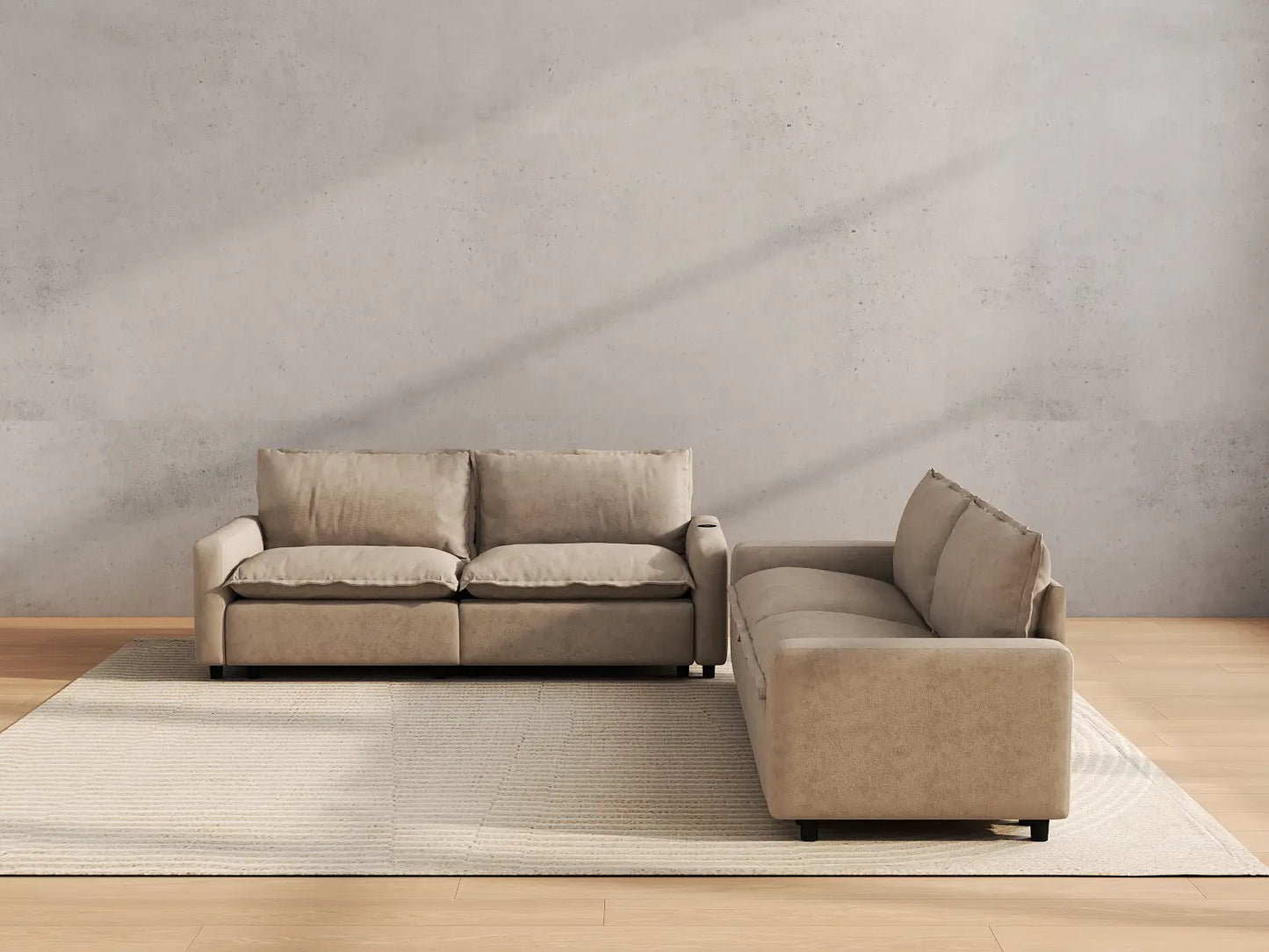 Modular Cero Reclining Sectionals | 4-Piece Khaki Linen Large Space V-Shaped Sectionals 4-Seater