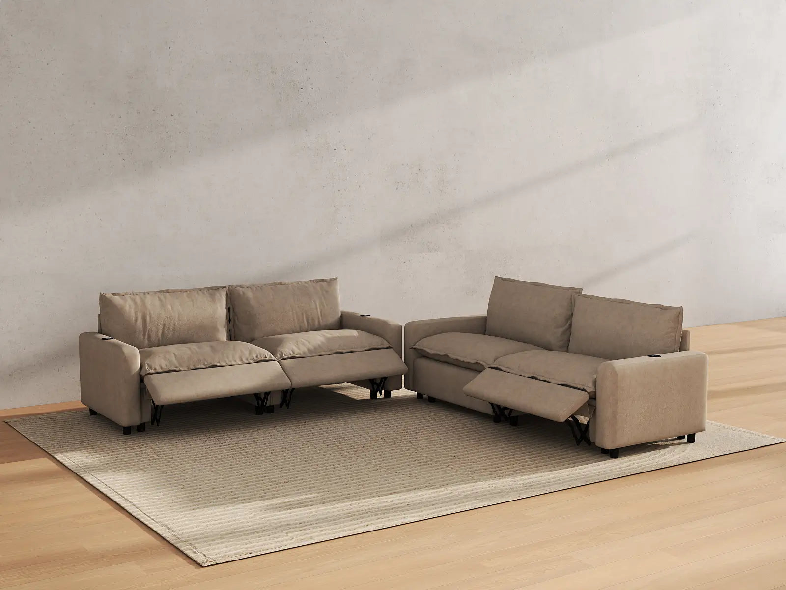 Modular Cero Recliner Sectional Sofa | 4-Piece Khaki Linen Large Space V-Shaped Sectionals 4-Seater