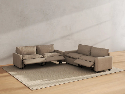 Modular Cero Reclining Sectionals | 4-Piece Khaki Linen Large Space V-Shaped Sectionals 4-Seater