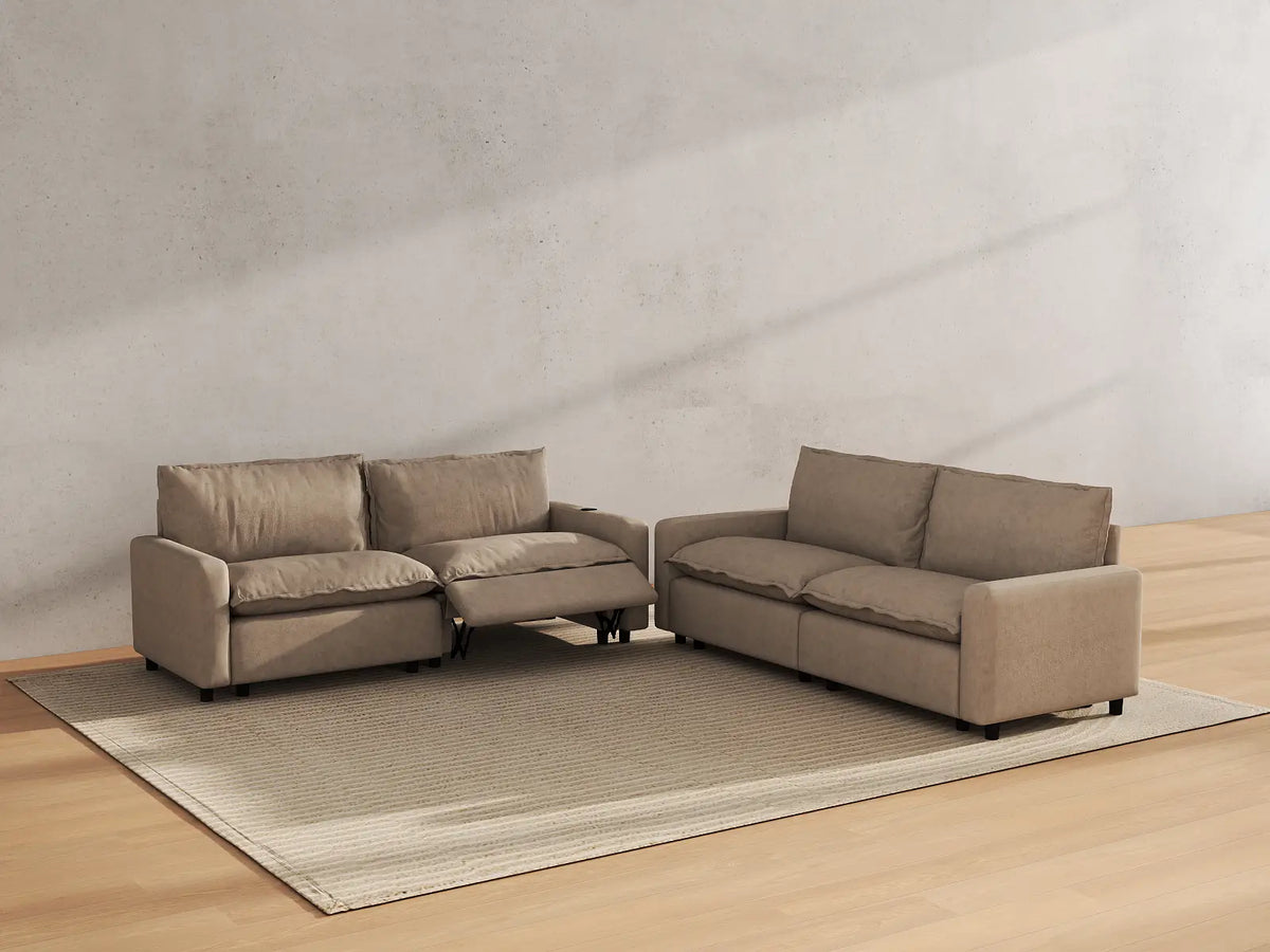 Modular Cero Reclining Sectionals | 4-Piece Khaki Linen Large Space V-Shaped Sectionals 4-Seater