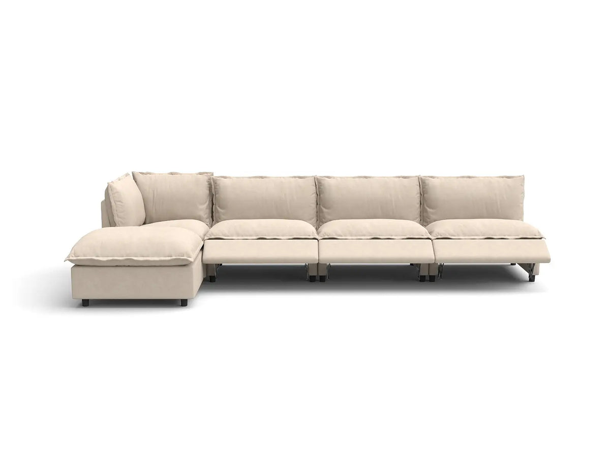 5 Piece Beige Linen Back Pain Relief L Shaped Sectionals 4 Seater with 1 Ottoman 3