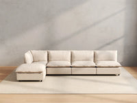 5 Piece Beige Linen Back Pain Relief L Shaped Sectionals 4 Seater with 1 Ottoman 4