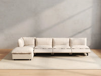 5 Piece Beige Linen Back Pain Relief L Shaped Sectionals 4 Seater with 1 Ottoman 5