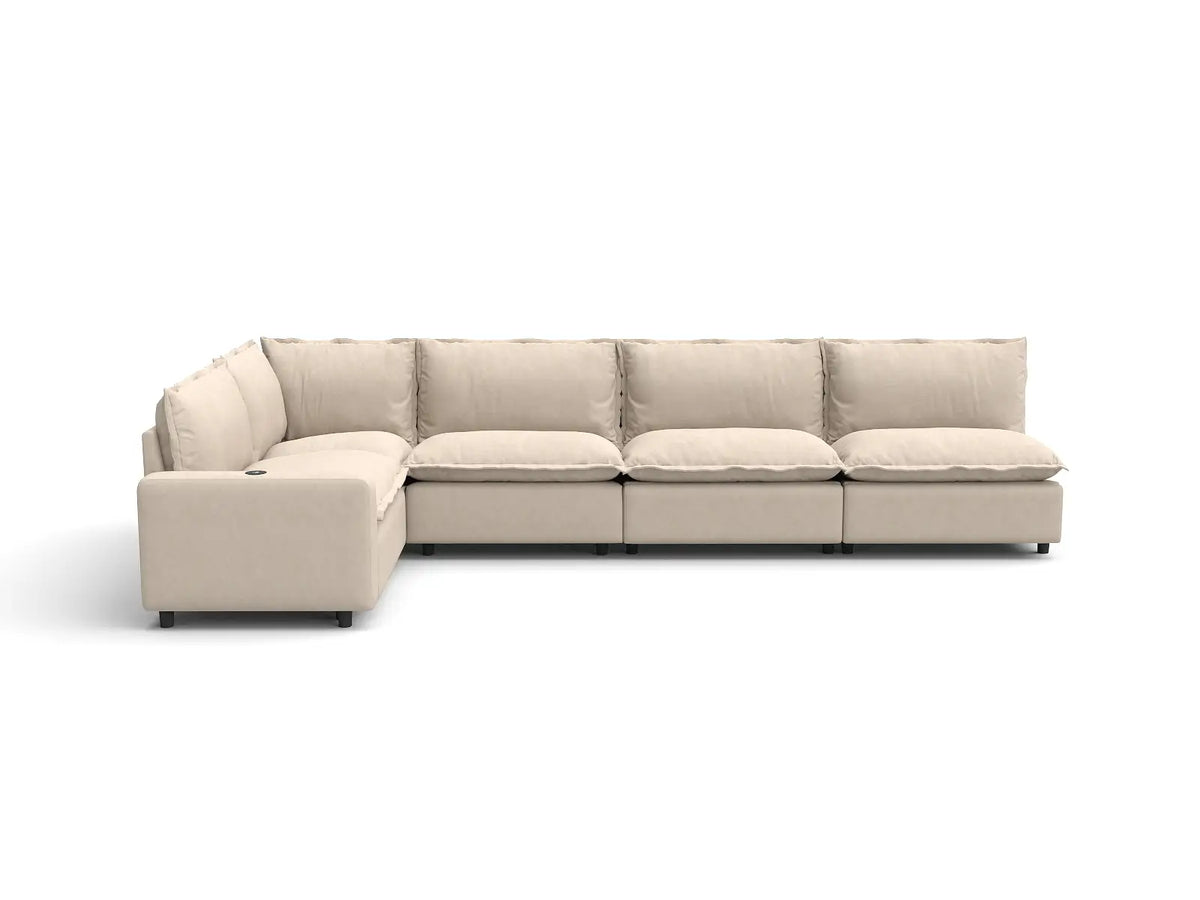 5 Piece Beige Linen Family Room L Shaped Sectionals 5 Seater 2
