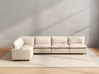5 Piece Beige Linen Family Room L Shaped Sectionals 5 Seater 4