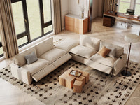 Modular Cero Reclining Sectionals | 5-Piece Beige Linen Grand Estate V-Shaped Sectionals 4-Seater with 1-Ottoman