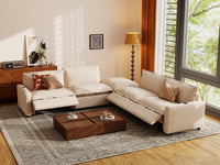 Modular Cero Reclining Sectionals | 5-Piece Beige Linen Grand Estate V-Shaped Sectionals 4-Seater with 1-Ottoman