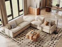 Modular Cero Modular Sectionals | 5-Piece Beige Linen Grand Estate V-Shaped Sectionals 4-Seater with 1-Ottoman