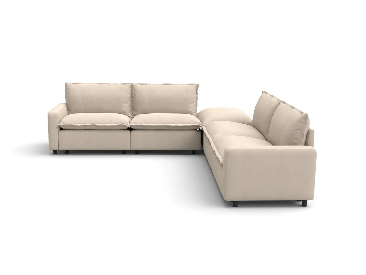 Modular Cero Modular Sectionals | 5-Piece Beige Linen Grand Estate V-Shaped Sectionals 4-Seater with 1-Ottoman
