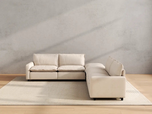 Modular Cero Modular Sectionals | 5-Piece Beige Linen Grand Estate V-Shaped Sectionals 4-Seater with 1-Ottoman
