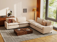 Modular Cero Modular Sectionals | 5-Piece Beige Linen Grand Estate V-Shaped Sectionals 4-Seater with 1-Ottoman