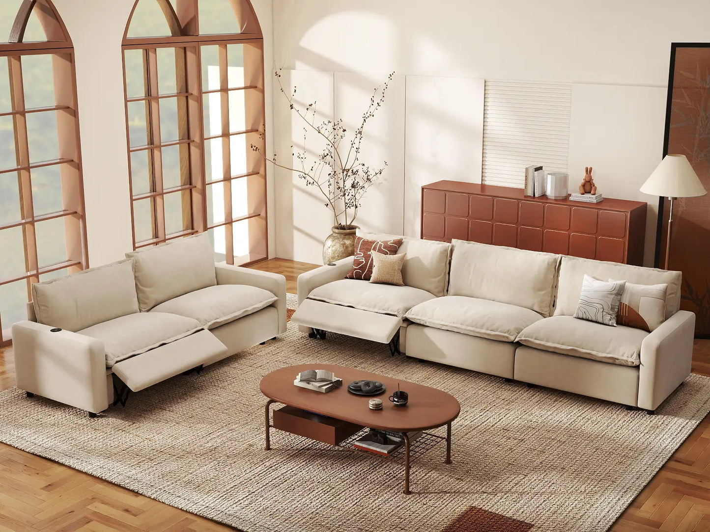 5 Piece Beige Linen Home Living Corner Sectionals 5 Seater 1