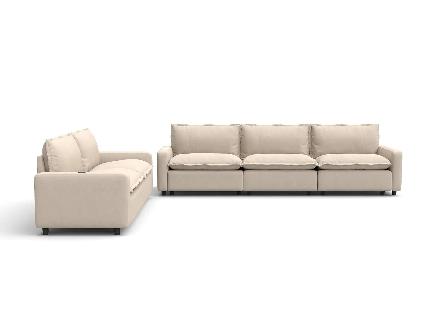 5 Piece Beige Linen Home Living Corner Sectionals 5 Seater 2