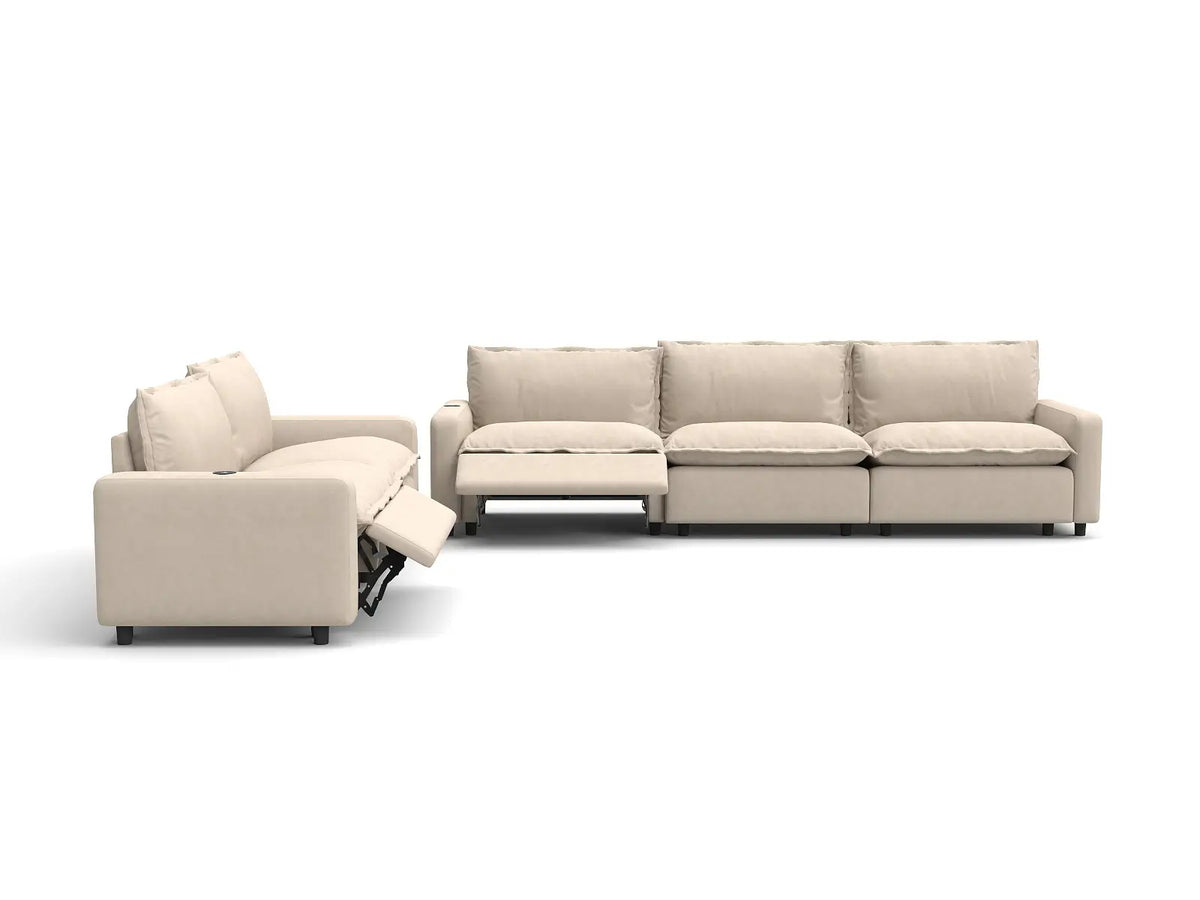 5 Piece Beige Linen Home Living Corner Sectionals 5 Seater 3