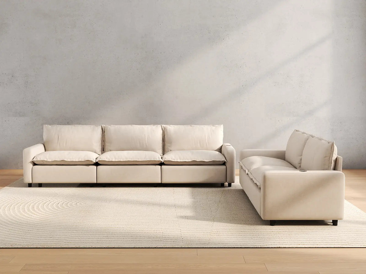 5 Piece Beige Linen Home Living Corner Sectionals 5 Seater 4