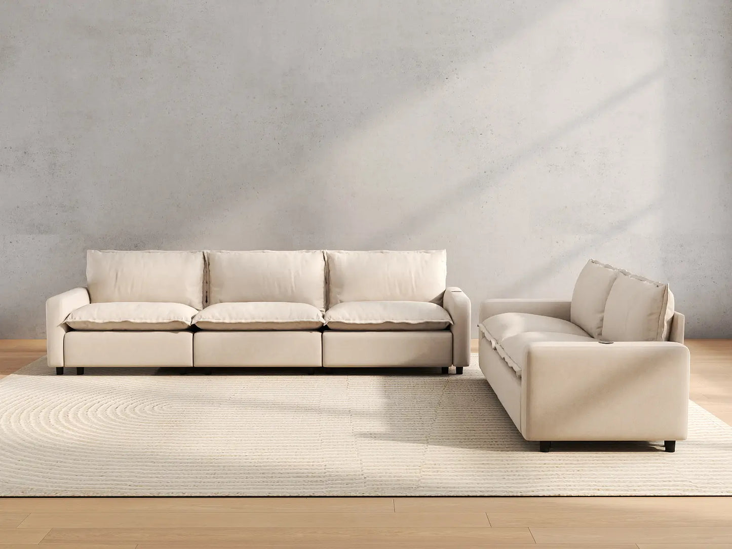 5 Piece Beige Linen Home Living Corner Sectionals 5 Seater 4