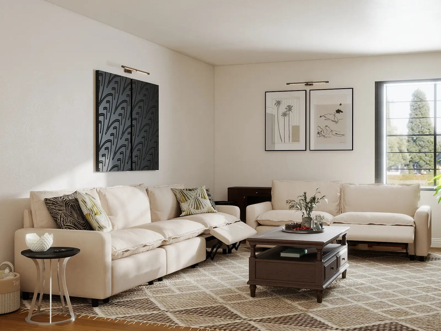 5 Piece Beige Linen Home Living Corner Sectionals 5 Seater 7