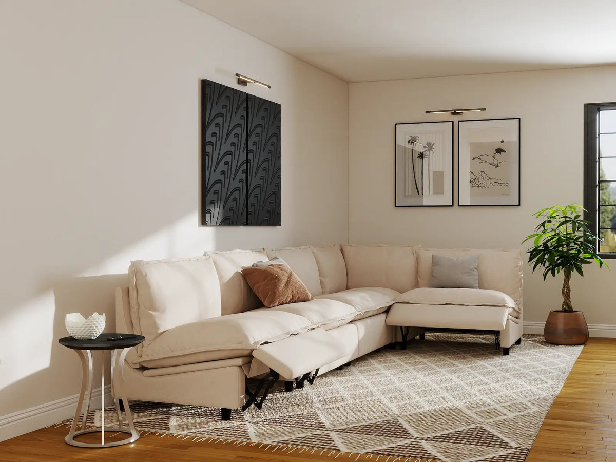 Modular Cero Reclining Sectionals | 5-Piece Beige Linen Home Living L-Shaped Sectionals 5-Seater
