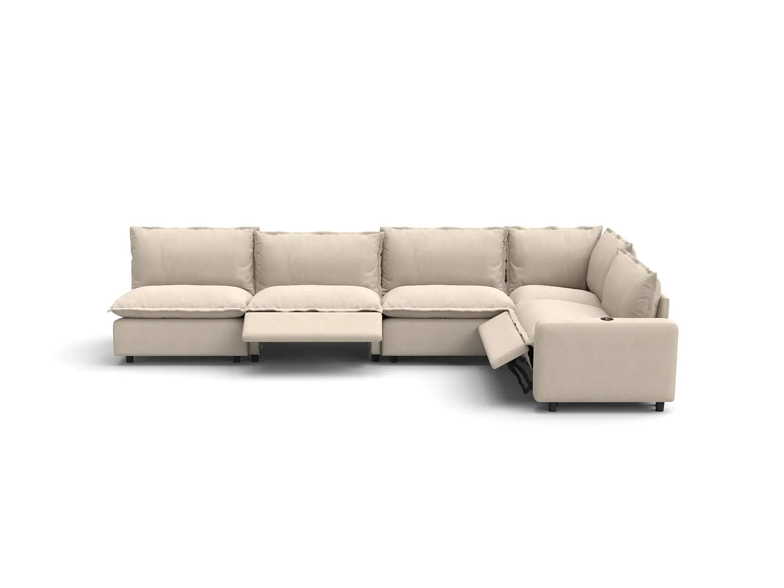 Modular Cero L Shaped Sectional Sofa with Recliner | 5-Piece Beige Linen Home Living L-Shaped Sectionals 5-Seater