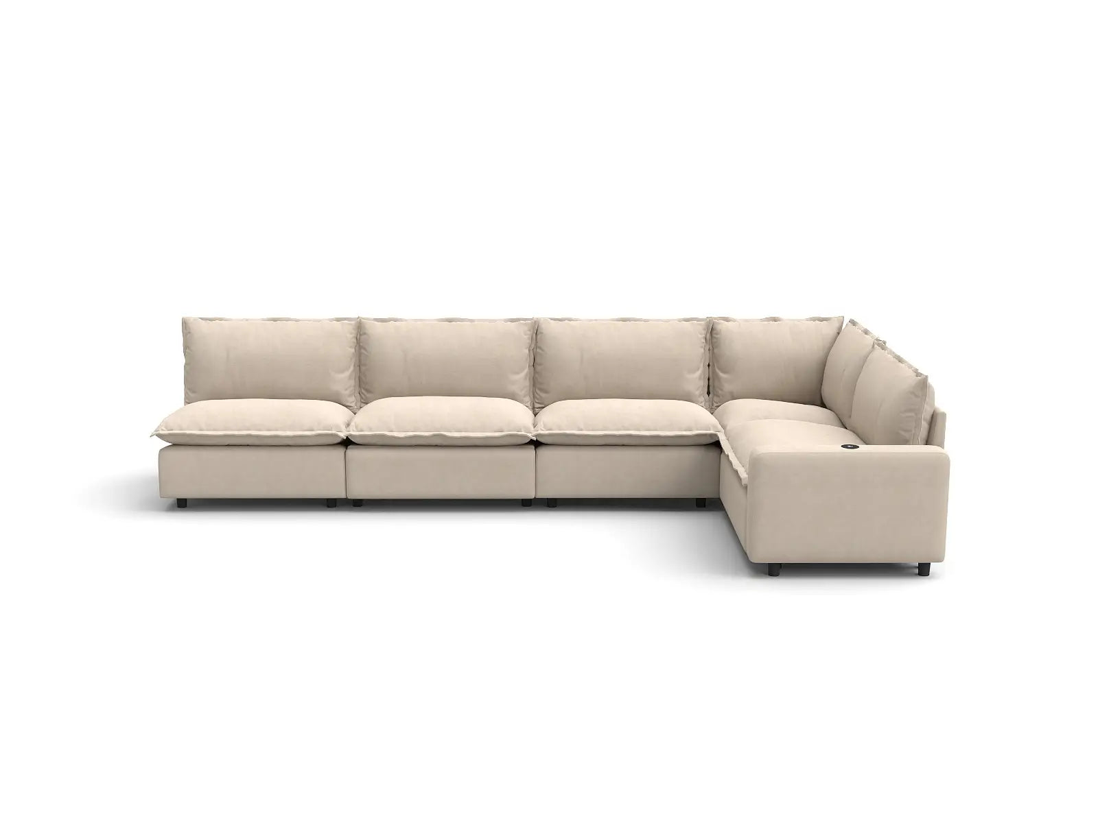 Modular Cero L Shaped Sectional Sofa with Recliner | 5-Piece Beige Linen Home Living L-Shaped Sectionals 5-Seater