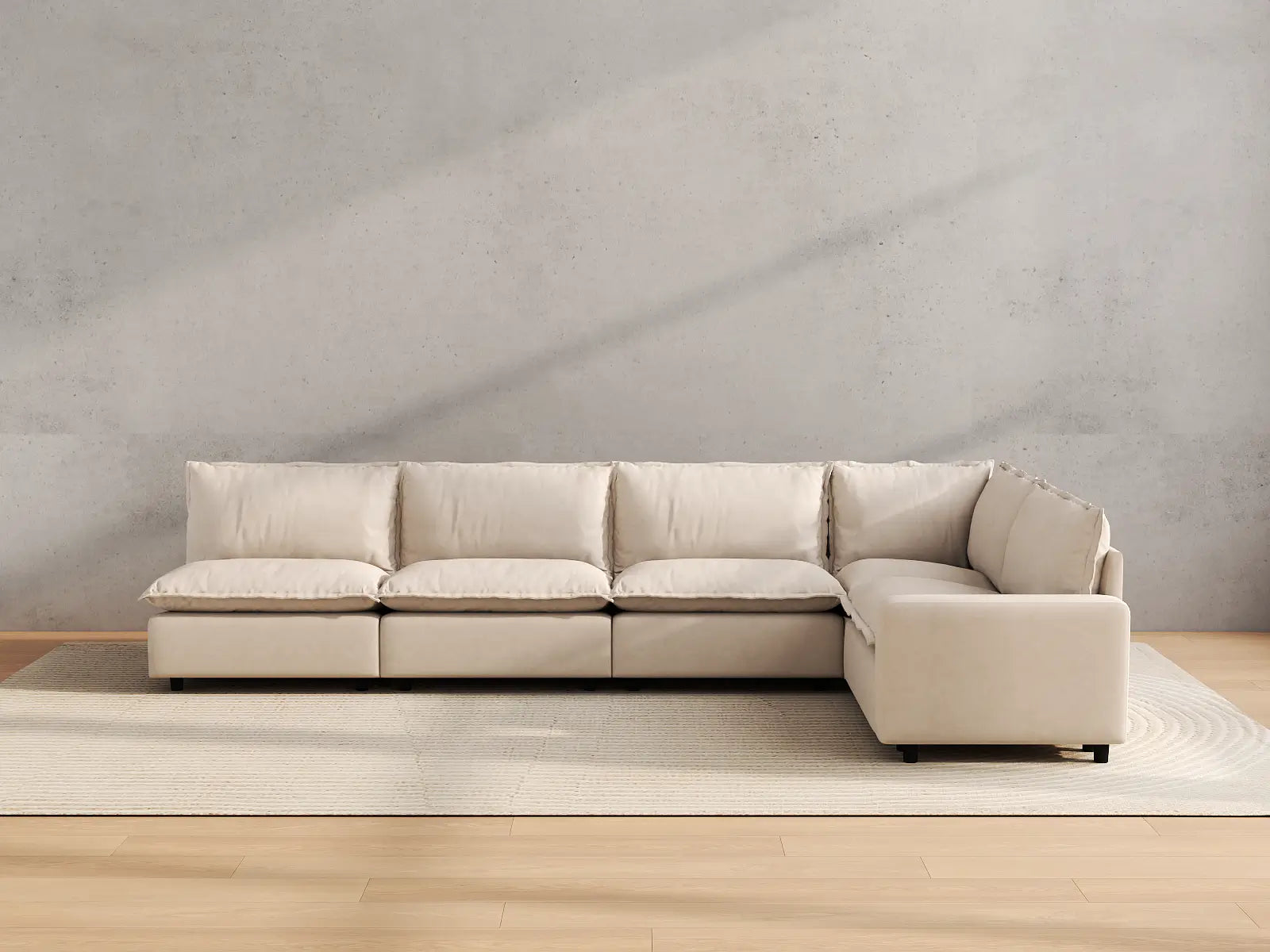 Modular Cero L Shaped Modular Sectional Sofa | 5-Piece Beige Linen Home Living L-Shaped Sectionals 5-Seater