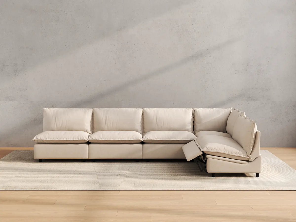 Modular Cero Reclining Sectionals | 5-Piece Beige Linen Home Living L-Shaped Sectionals 5-Seater