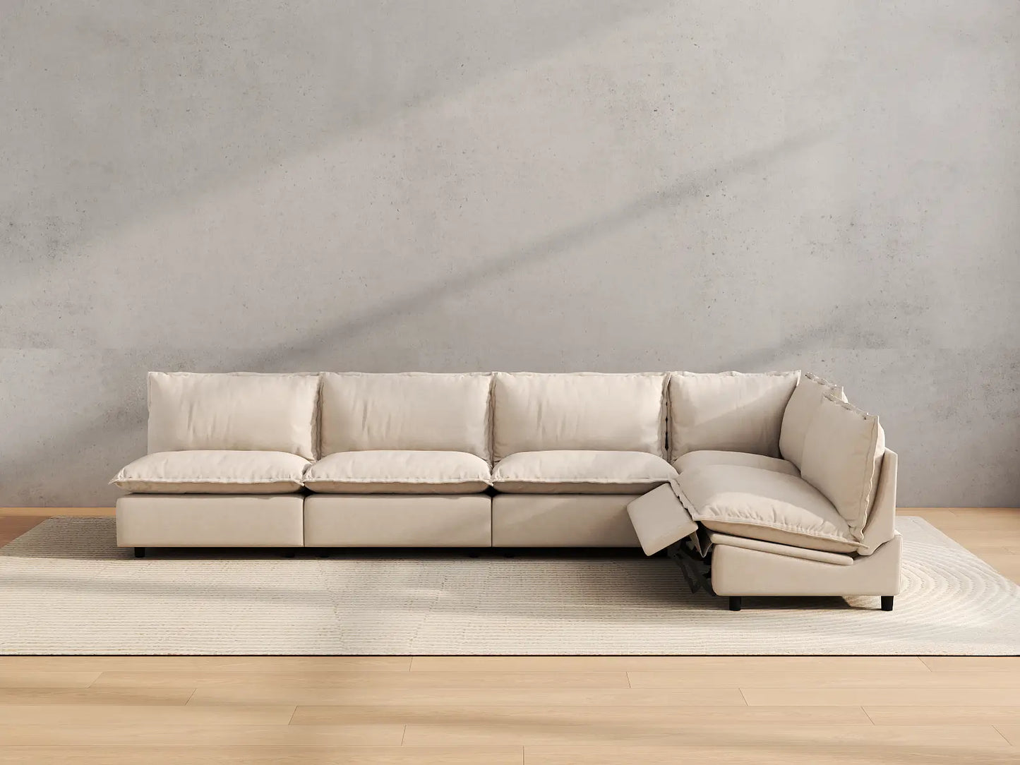 Modular Cero Reclining Sectionals | 5-Piece Beige Linen Home Living L-Shaped Sectionals 5-Seater