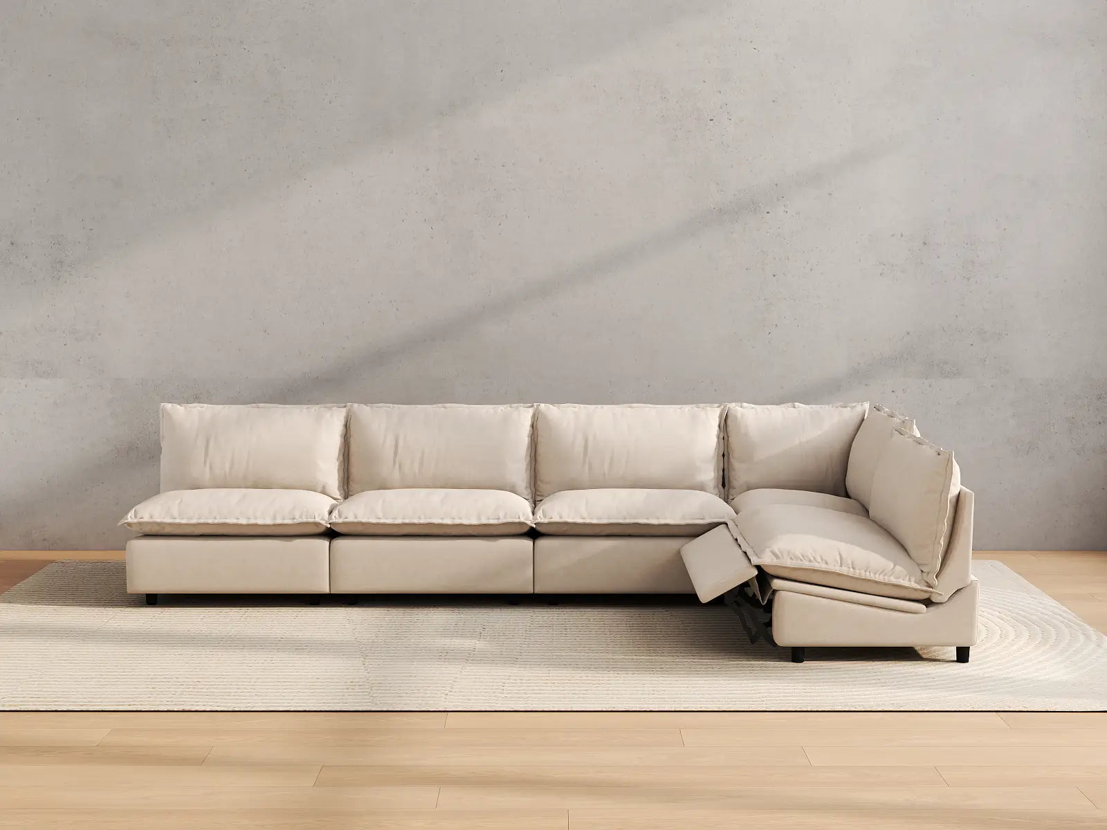 Modular Cero L Shaped Reclining Sectional | 5-Piece Beige Linen Home Living L-Shaped Sectionals 5-Seater