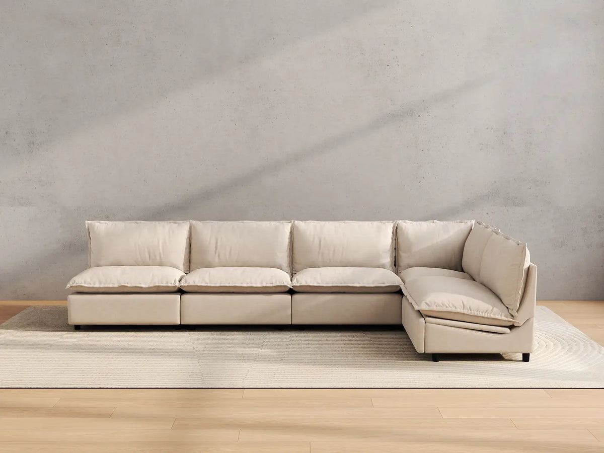 Modular Cero Reclining Sectionals | 5-Piece Beige Linen Home Living L-Shaped Sectionals 5-Seater