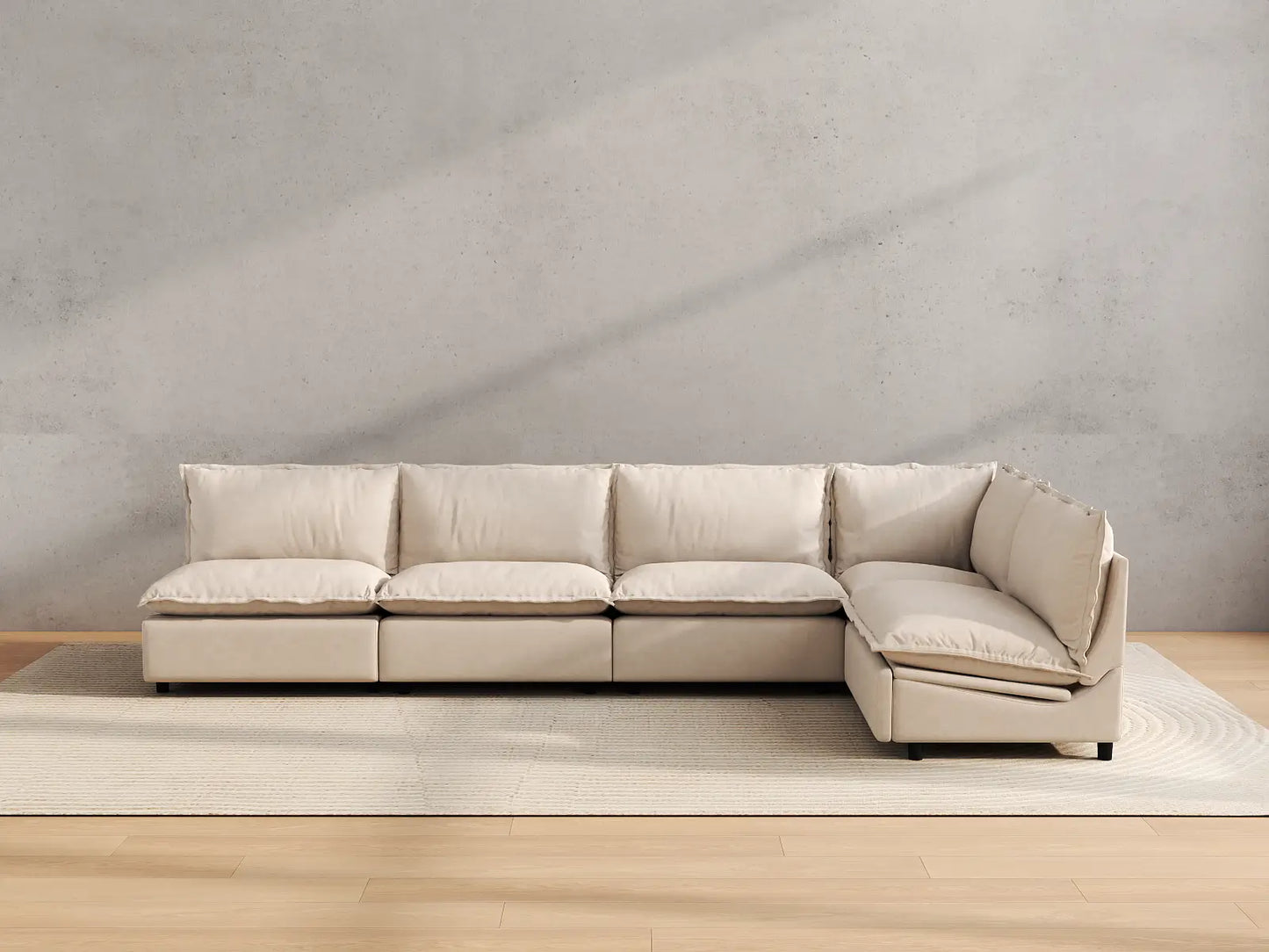 Modular Cero Reclining Sectionals | 5-Piece Beige Linen Home Living L-Shaped Sectionals 5-Seater