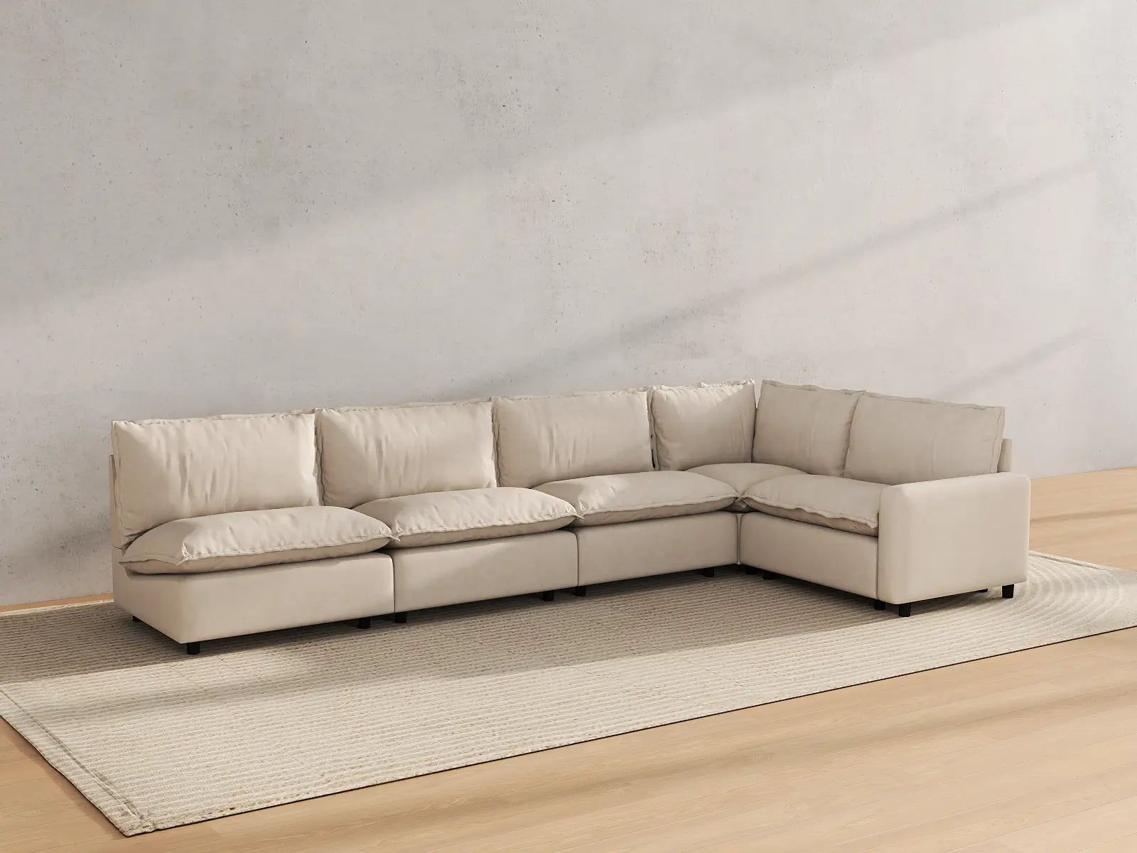Modular Cero L Shaped Modular Sectional Sofa | 5-Piece Beige Linen Home Living L-Shaped Sectionals 5-Seater