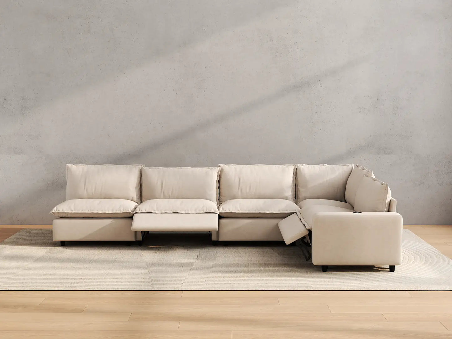 Modular Cero Reclining Sectionals | 5-Piece Beige Linen Home Living L-Shaped Sectionals 5-Seater